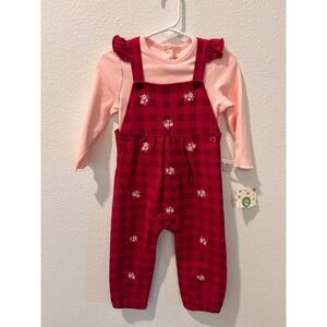 Little Me Baby Girls Red Buffalo Plaid Floral Embroidered Jumper Set 18M NEW